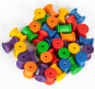 Grapat 36 Wooden Spools - Rainbow Reels in 6 different rainbow colours and 3 different shapes. Perfect for sorting, matching, counting and threading for early years play. Mixed colours on a white background. 