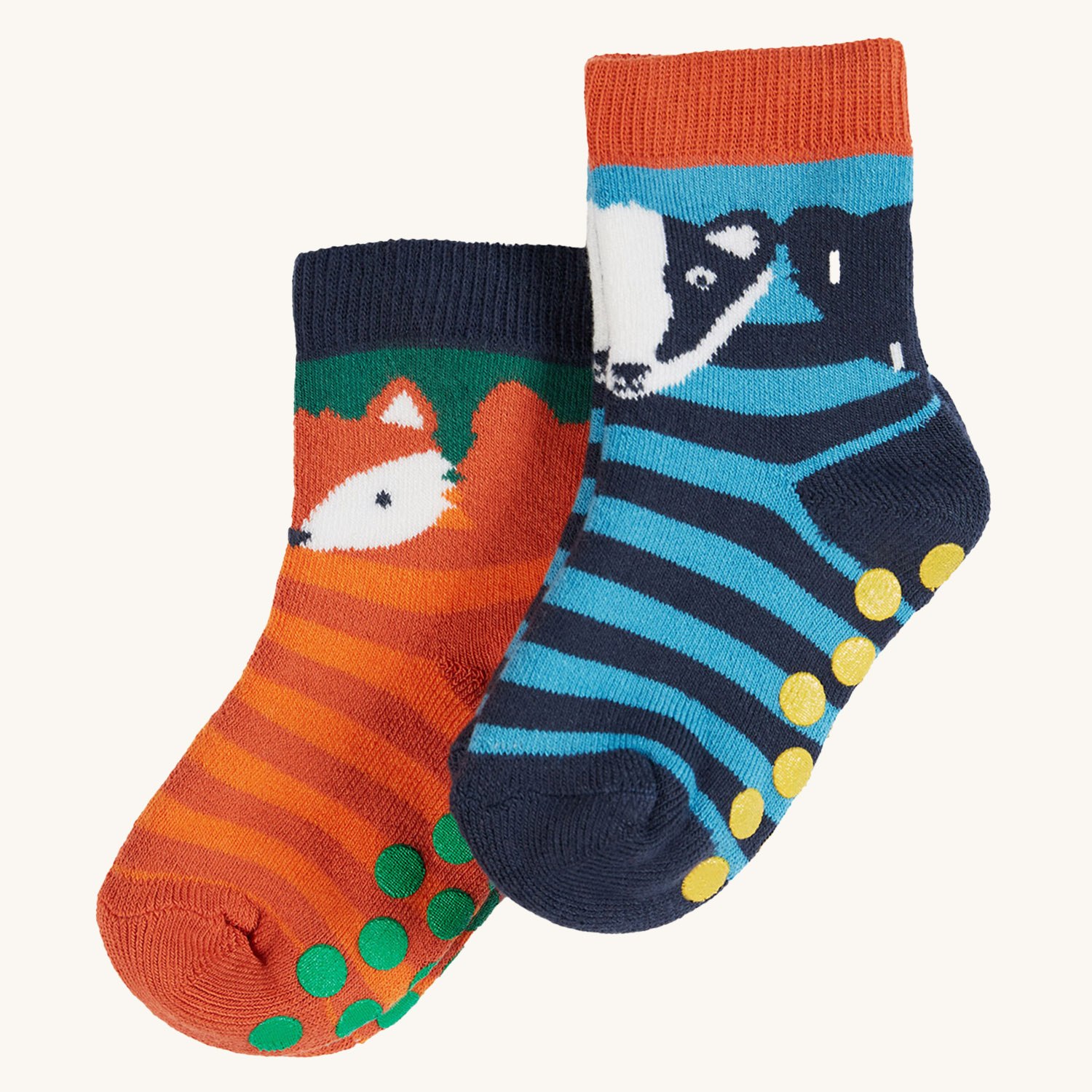 Frugi Grippy Socks 2-Pack - Fox / Badger