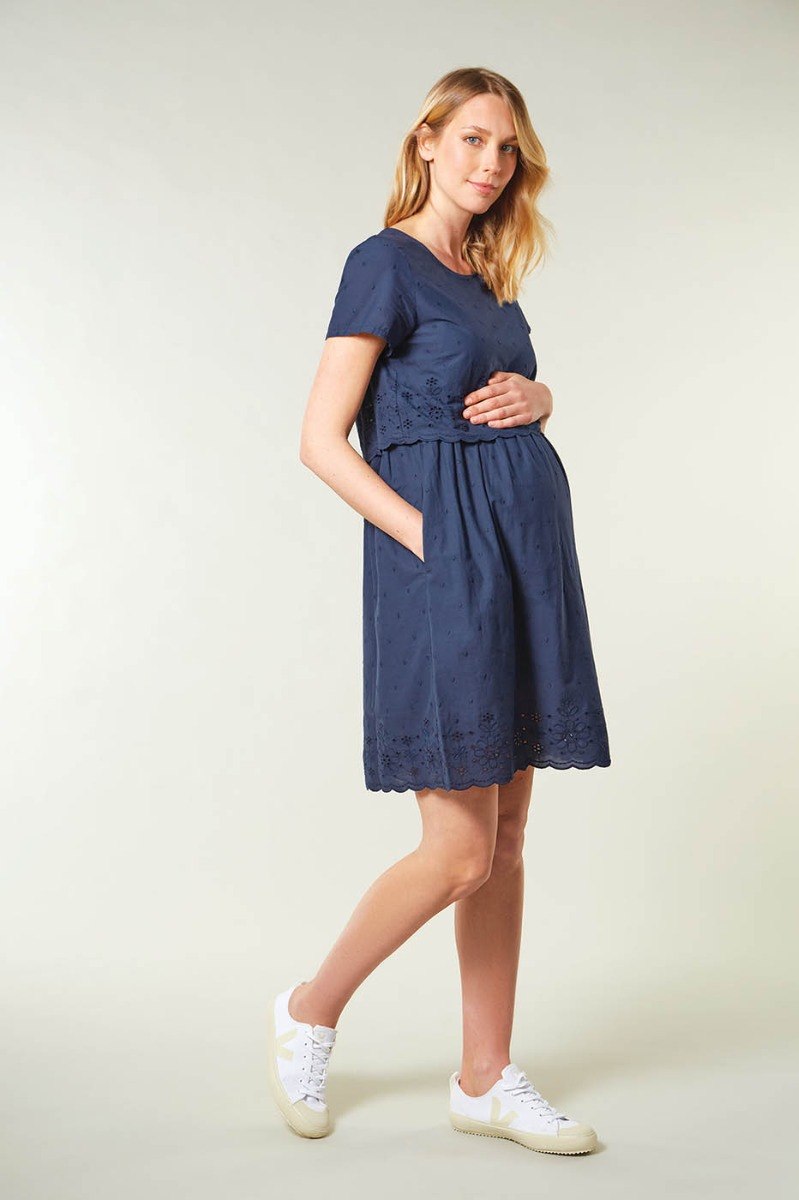 Frugi Adult Indigo Schiffli Maternity & Nursing Dress
