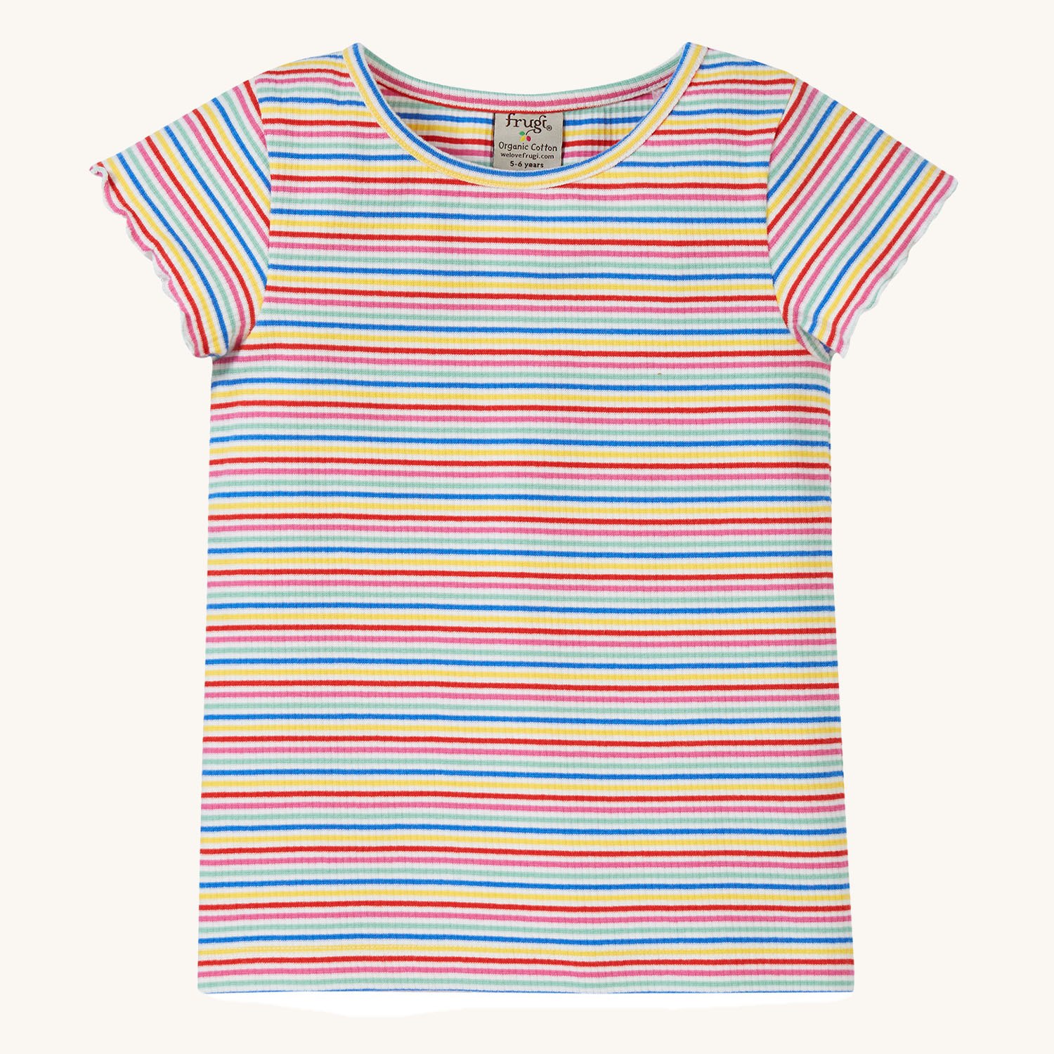 Frugi Lettuce Rib T-Shirt - Rainbow Stripe