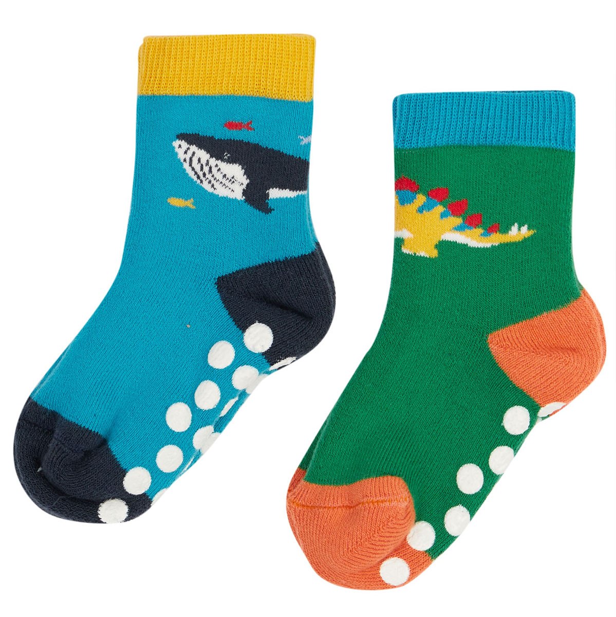 Frugi Children Organic Cotton Grippy Socks 2-Pack - Whale/Dino