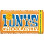 Tony's Chocolonely Fairtrade Dark Lemony Caramel Cocoa Biscuit Chocolate Bar 180g, wrapped on white background
