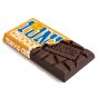 Tony's Chocolonely Fairtrade Dark Lemony Caramel Cocoa Biscuit Chocolate Bar 180g, wrapper half ripped off on white background