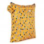 Baba + Boo Reusable Medium Wet Bag in yellow with a repeat pattern of sleeping zebras, a top side handle with a zip open/closure on a white backgorund