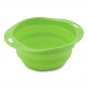 Beco Pets green sustainable rubber pet travel bowl on a white background.