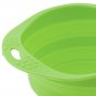 Close up of Beco Pets green sustainable rubber pet travel bowl on a white background.