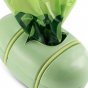Beco Pets sustainable dog poop bag sticking out of a Beco Pets pocket sized pet poop bag dispenser on a white background