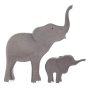 Bumbu small and large wooden elephant toys on a white background
