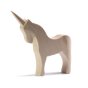 Plastic free and eco-friendly handmade wooden Bumbu unicorn toy with a natural finish on a white background