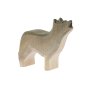 Bumbu childrens handmade howling wooden wolf figure on a white background