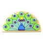Bumbu eco-friendly handmade wooden peacock slotting puzzle on a white background