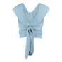 Back of the Close caboo lite baby carrier in the denim colour on a white background