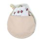 4 Close reusable maternity breast pads inside the pastel print breast pad pouch on a white background