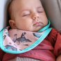 Sleeping baby Pop-in Ferret light pink stage 1 bib with ferrets and cacti, adjustable poppers