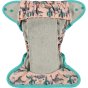 Pop-in light pink Ferret open popper Nappy all in one nappy with green trim details on a white background