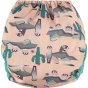 Pop-in light pink Ferret Popper Nappy Wrap with green trim details on a white background