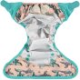 Pop-in light pink open Ferret velcro Nappy Wrap with green trim details on a white background