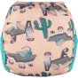 Pop-in light pink Ferret velcro newborn Nappy all in one nappy with green trim details on a white background