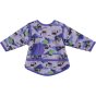 Pop-in Moose purple feeding coverall apron moose and chickens with sleeves, pocket and crumb catcher on white background