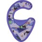 Pop-in Moose purple baby bib moose and chickens with popper closure on white background