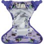 Pop-in Moose open purple Nappy wrap with moose and chickens with velcro closure on white background