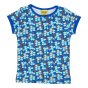 DUNS Sweden childrens blue wild strawberry short sleeve organic cotton top on a white background