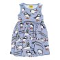 DUNS Sweden childrens organic cotton sleeveless gather skirt dress in the easter egg puffin print on a white background