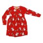 DUNS Sweden children's organic cotton eco-friendly gather skirt dress in the red pigs colour laid out on a white background