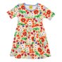 DUNS Sweden childrens short sleeve skater dress in the bleached apricot summer flowers print on a white background