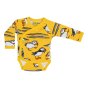 DUNS Sweden childrens long sleeve kimono body suit in the lemon chrome puffin print on a white background