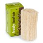 Eco living eco-friendly biodegradable body loofah exfoliator on a white background next to its box
