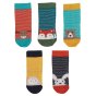 Frugi 5 pack organic cotton Finlay socks with different animal characters on white background