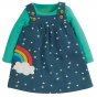 Frugi childrens eco-friendly pippa pinafore in the abisko stars and rainbow colour on a white background