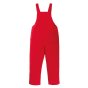 Back of the Babipur X Frugi tango red organic cotton pluto cord dungarees on a white background