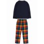 Frugi Caden check pyjama set - long sleeve navy top  and check bottoms on white background
