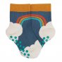 Frugi organic cotton kids rainbow grip socks laid out on a white background to make a rainbow shape