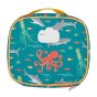 Back of the Frugi childrens ocean print soft insulated lunch bag on a white background
