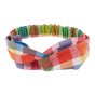 Frugi kids organic cotton rainbow checkered headband on a white background