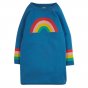 Frugi childrens eco-friendly cobalt rainbow jenny jumper dress on a white background