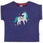indigo blue short sleeve sophia slub t-shirt with the unicorn applique from frugi