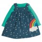 Back of the Frugi pippa pinafore with stars and rainbow prints on a white background