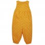 Frugi organic cotton kids willow dungarees in a gold colour on a white background