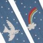 Close up of the Frugi kids organic cotton norah tights showing a flying bird and a rainbow 