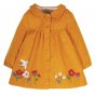 Frugi gold and ptamigan coco cord kids dress on a white background