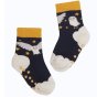 Frugi owl printed grippy socks on white background