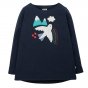 Frugi childrens cosy aria applique top in indigo and ptarmigan on a white background