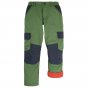 Frugi childrens eco-friendly recycled polyester waterproof expedition trousers in khaki and indigo on a white background