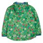 Back of the Frugi kids eco-friendly rain or shine jacket in the hedgerow print on a white background