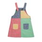 Back of the Frugi childrens organic cotton zoey block colour hotch potch dress on a white background