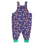 Back of the Frugi childrens organic cotton parsnip dungarees in the cosmic unicorn colour on a white background